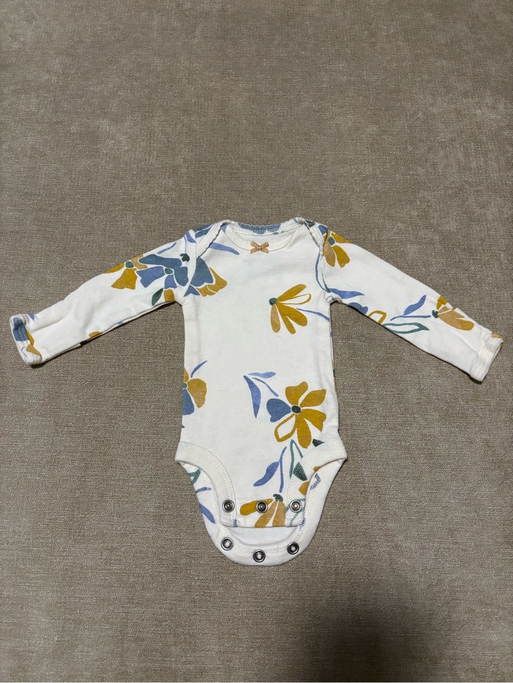 Carter's White Floral Long-Sleeve Baby One-Piece with Mustard and Blue Flowers